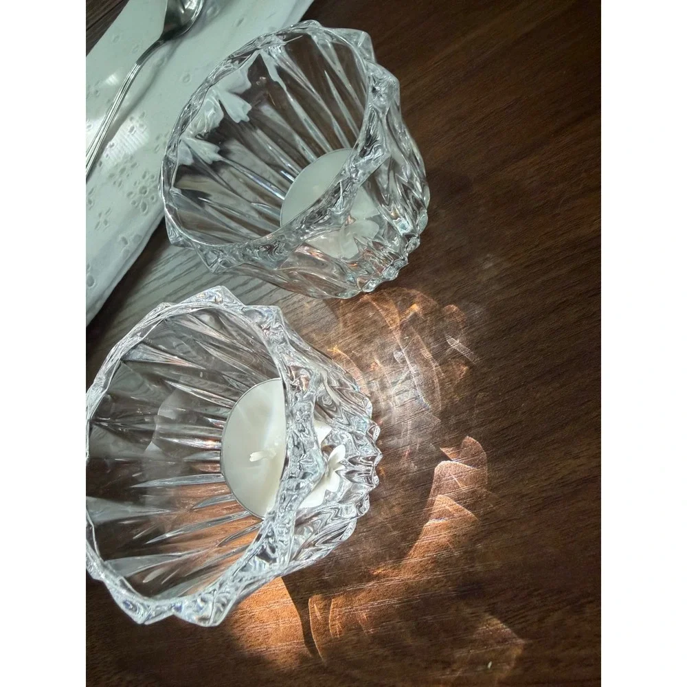 Set of 2 Vintage Pressed Glass Votive Candle Holders, Faceted